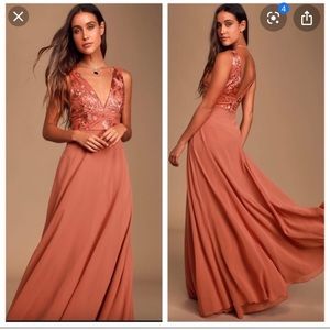 Lulus rusty rose embroidered maxi dress